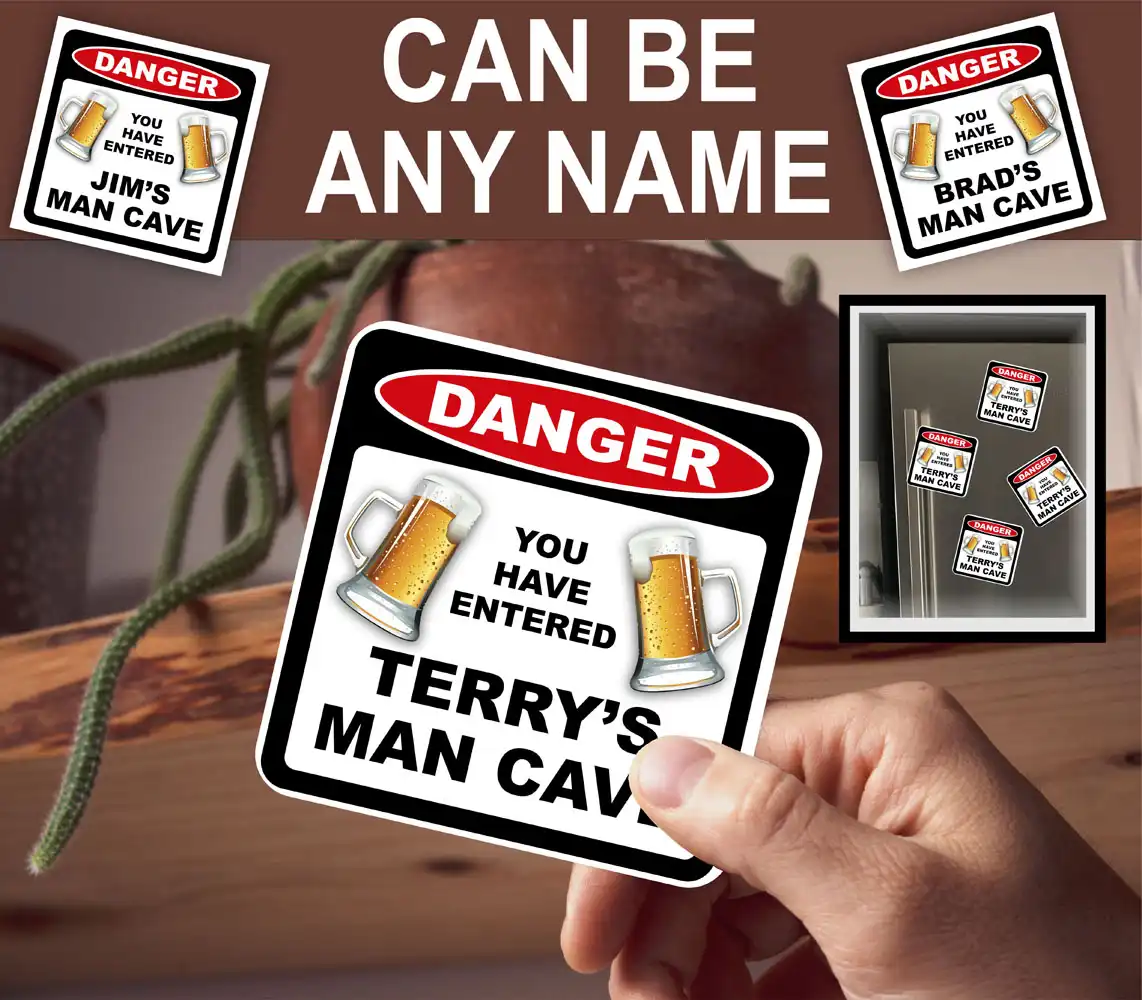 MAN CAVE Drink Coaster Sign Magnetic, with any Name