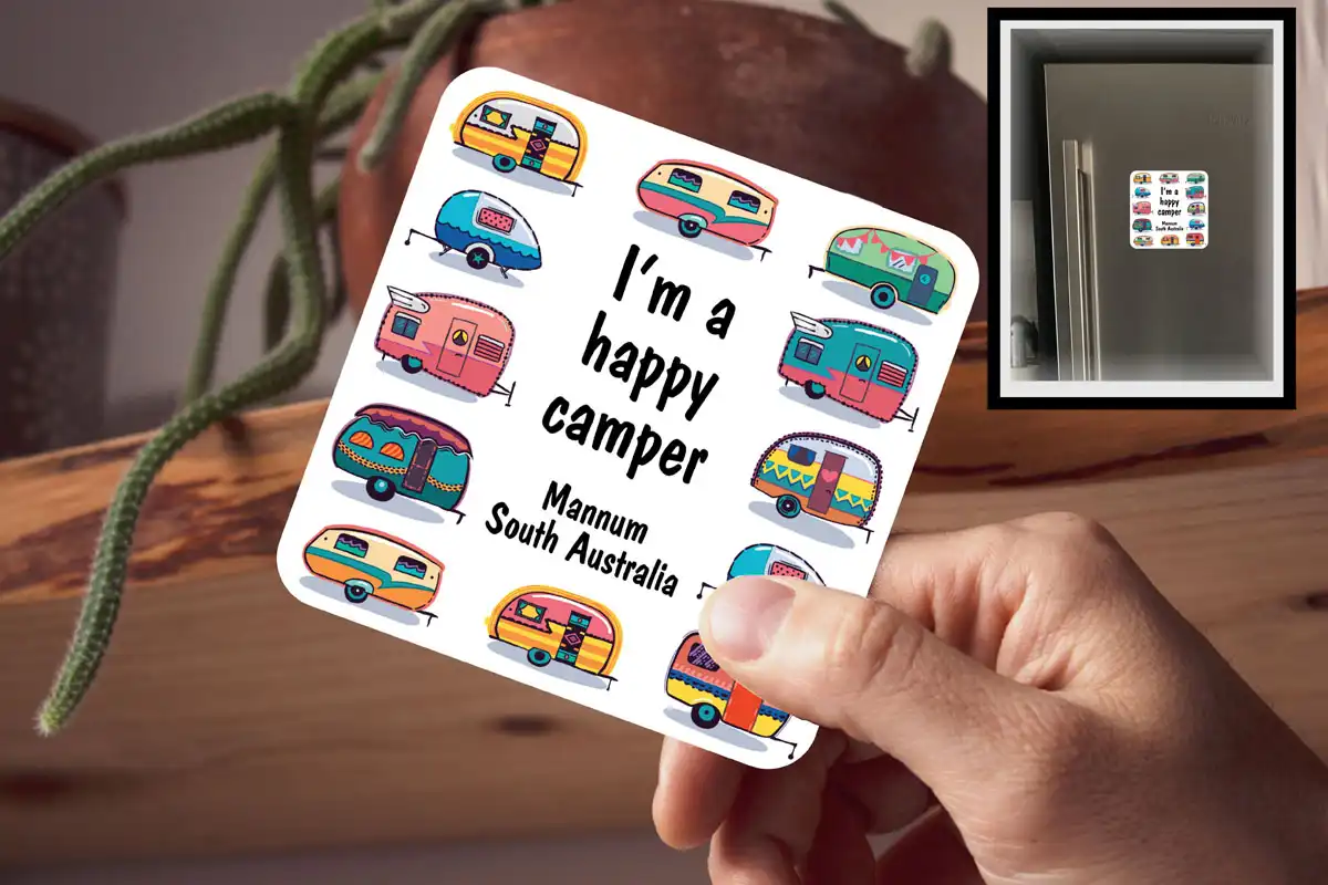 Mannum Drink Coaster - I Am A Happy Camper - Magnetic