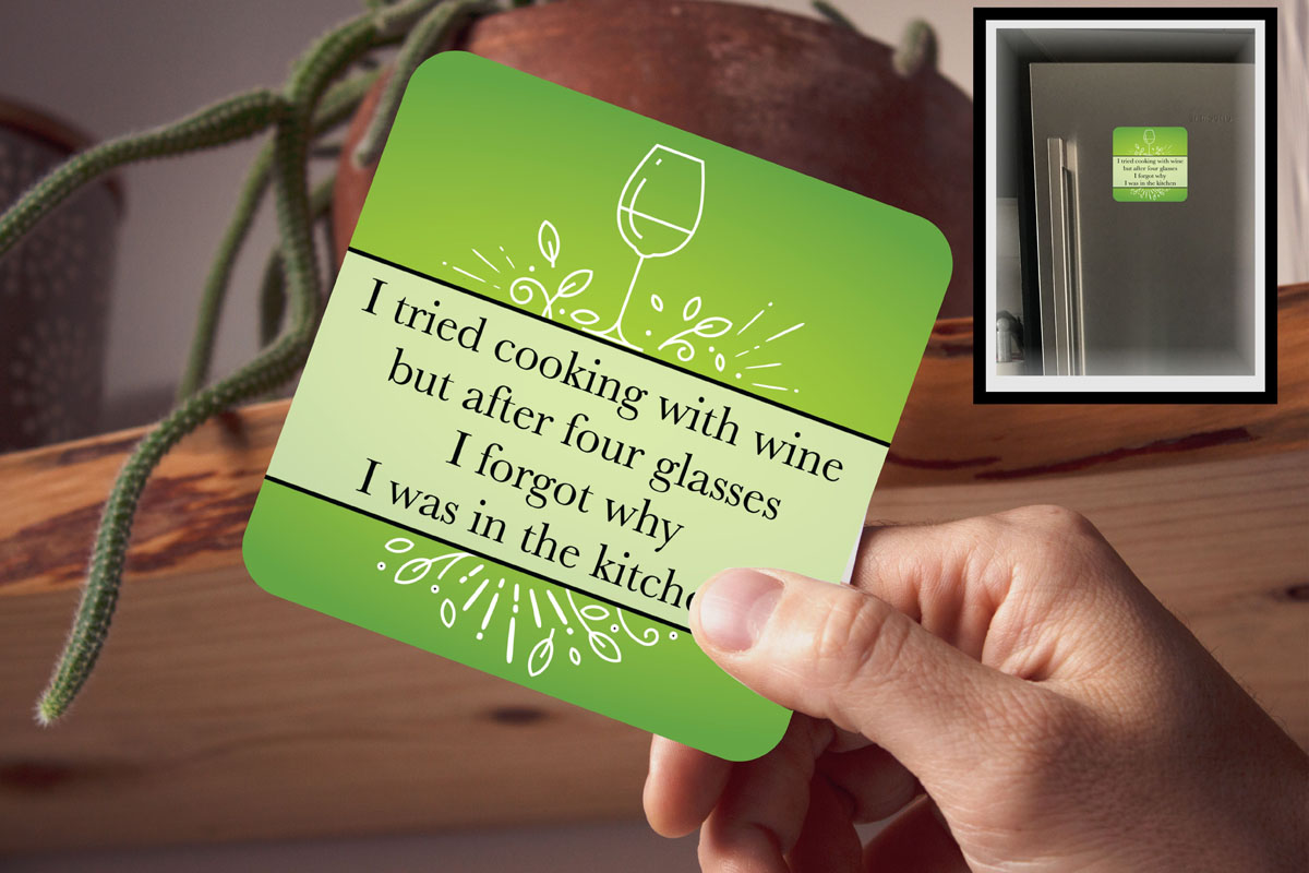 Drink Coaster Magnetic - Cooking With Wine Green
