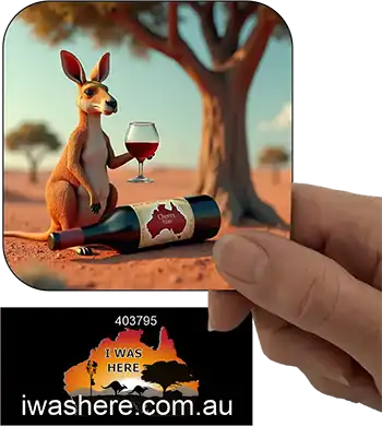 Coaster - Kangaroo Enjoying Wine 1