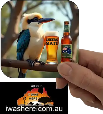 Coaster - Kookaburra Enjoying Beer 1
