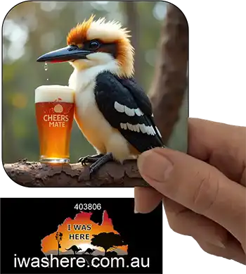 Coaster - Kookaburra Enjoying Beer 2