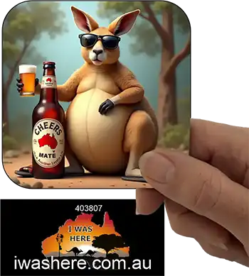 Coaster - Kangaroo Enjoying Beer 1