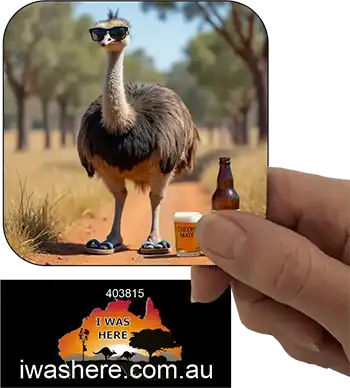 Coaster - Emu Enjoying Beer 1