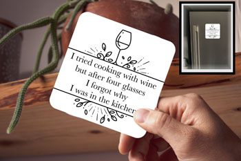 Drink Coaster - Cooking With Wine B and W (also a fridge magnet)