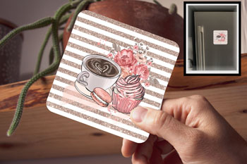 Drink Coaster Magnetic - Coffee, Cake Theme Brown