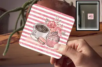 Drink Coaster - Coffee, Cake Theme Pink