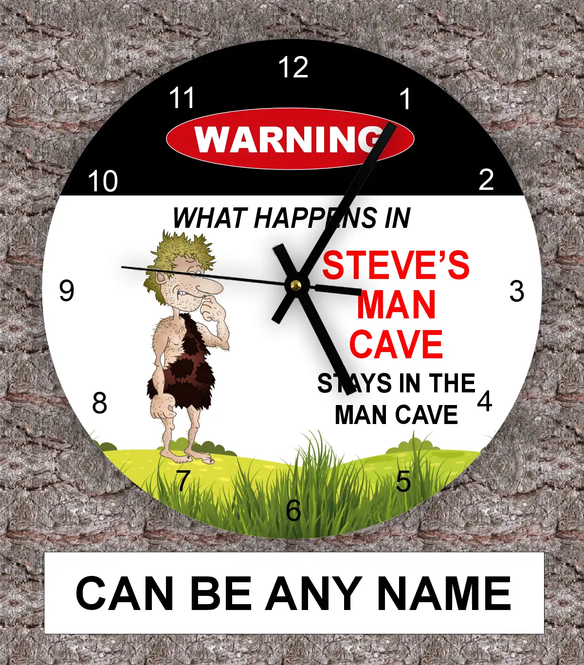 Any Name Man Cave Clock Thin Caveman