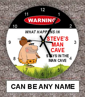Any Name Man Cave Clock Fat Caveman