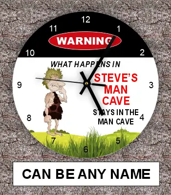 Any Name Man Cave Clock Thin Caveman